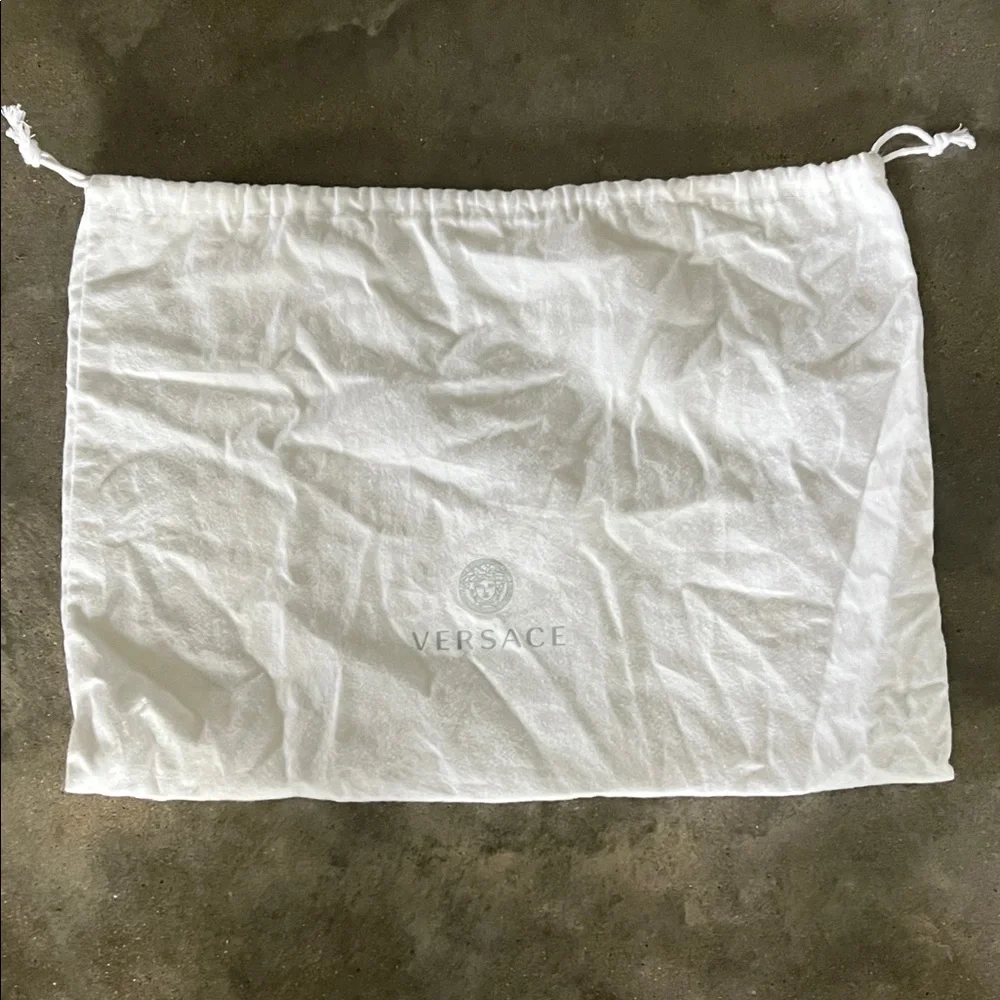 Authentic Versace White Drawstring Dust Bag with Gray Logo